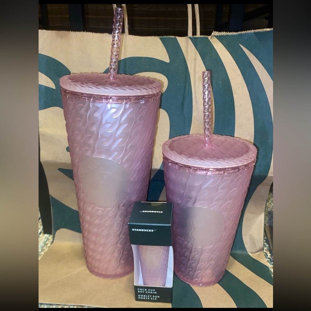 💥💥3 NWT STARBUCKS PINK SOFT TOUCH CHAINLINK TUMBLERS WITH KEYCHAIN💥💥